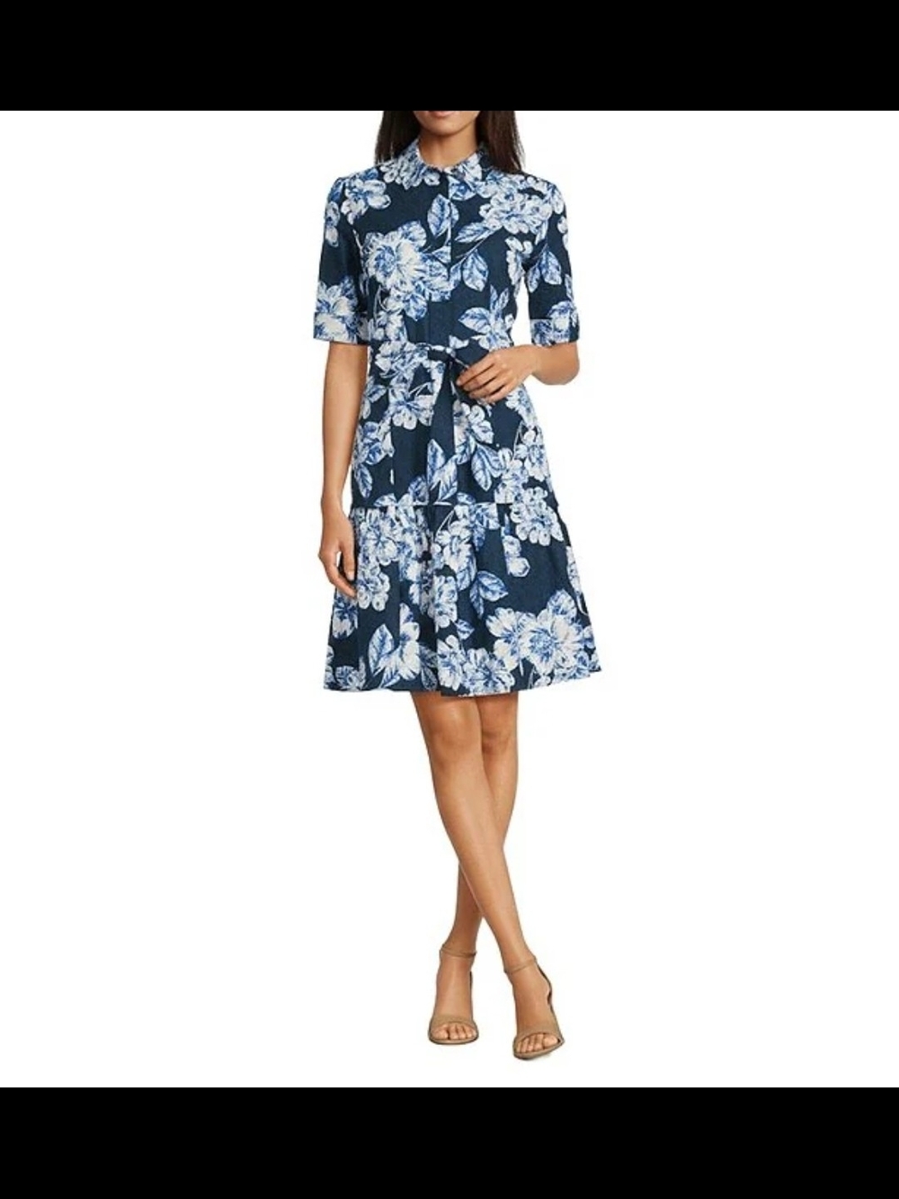 π£ Floral Print Cotton π Collared Short Sleeve Belted Shirt Dress SZ 4 π π π€ - Picture 5 of 14
